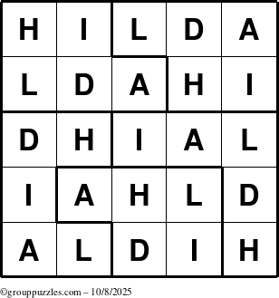 The grouppuzzles.com Answer grid for the Hilda puzzle for Wednesday October 8, 2025