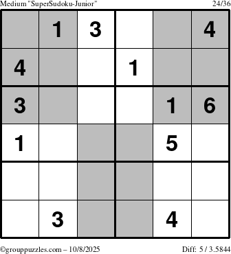 The grouppuzzles.com Medium SuperSudoku-Junior puzzle for Wednesday October 8, 2025