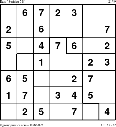 The grouppuzzles.com Easy Sudoku-7B puzzle for Wednesday October 8, 2025