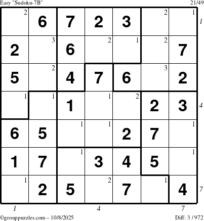 The grouppuzzles.com Easy Sudoku-7B puzzle for Wednesday October 8, 2025 with all 3 steps marked