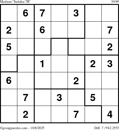 The grouppuzzles.com Medium Sudoku-7B puzzle for Wednesday October 8, 2025