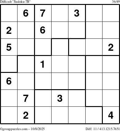 The grouppuzzles.com Difficult Sudoku-7B puzzle for Wednesday October 8, 2025