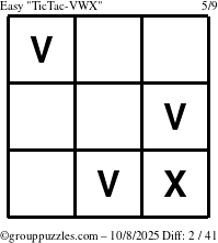 The grouppuzzles.com Easy TicTac-VWX puzzle for Wednesday October 8, 2025