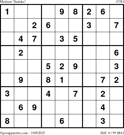 The grouppuzzles.com Medium Sudoku puzzle for Wednesday October 8, 2025