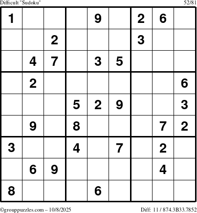 The grouppuzzles.com Difficult Sudoku puzzle for Wednesday October 8, 2025