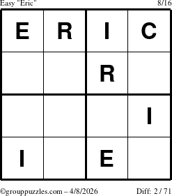 The grouppuzzles.com Easy Eric puzzle for Wednesday April 8, 2026