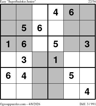 The grouppuzzles.com Easy SuperSudoku-Junior puzzle for Wednesday April 8, 2026