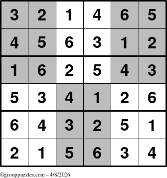 The grouppuzzles.com Answer grid for the SuperSudoku-Junior puzzle for Wednesday April 8, 2026