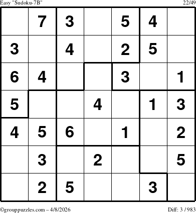The grouppuzzles.com Easy Sudoku-7B puzzle for Wednesday April 8, 2026