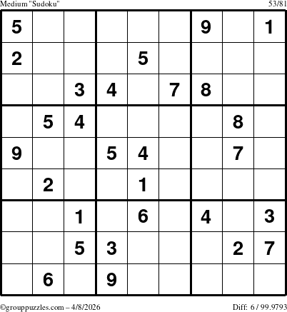The grouppuzzles.com Medium Sudoku puzzle for Wednesday April 8, 2026