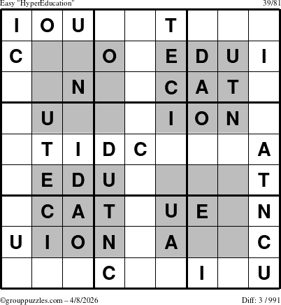 The grouppuzzles.com Easy HyperEducation-i23 puzzle for Wednesday April 8, 2026