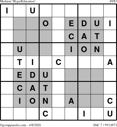 The grouppuzzles.com Medium HyperEducation-i23 puzzle for Wednesday April 8, 2026