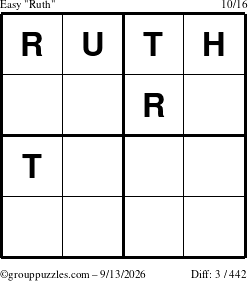The grouppuzzles.com Easy Ruth puzzle for Sunday September 13, 2026