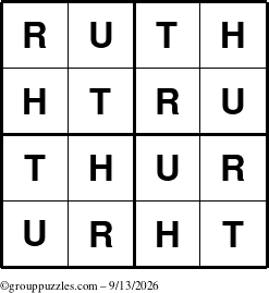 The grouppuzzles.com Answer grid for the Ruth puzzle for Sunday September 13, 2026