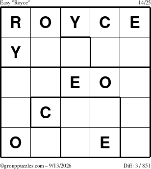 The grouppuzzles.com Easy Royce puzzle for Sunday September 13, 2026