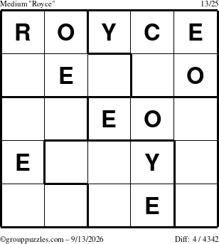 The grouppuzzles.com Medium Royce puzzle for Sunday September 13, 2026