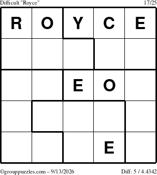 The grouppuzzles.com Difficult Royce puzzle for Sunday September 13, 2026