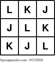 The grouppuzzles.com Answer grid for the TicTac-JKL puzzle for Sunday September 13, 2026