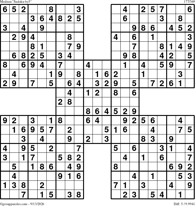 The grouppuzzles.com Medium Sudoku-by5 puzzle for Sunday September 13, 2026