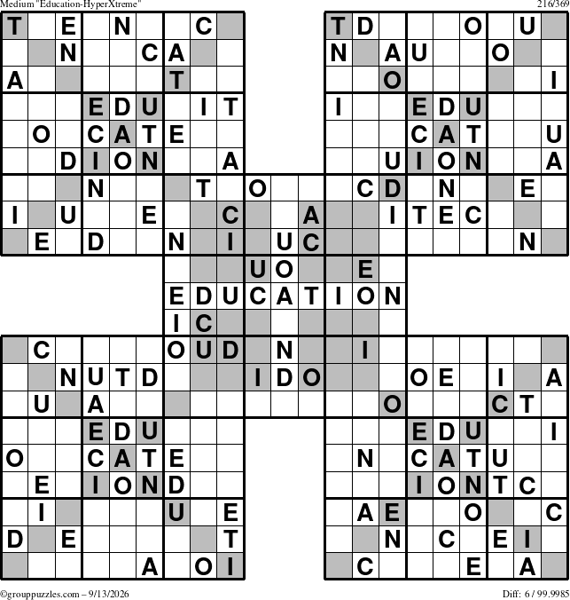 The grouppuzzles.com Medium Education-HyperXtreme puzzle for Sunday September 13, 2026