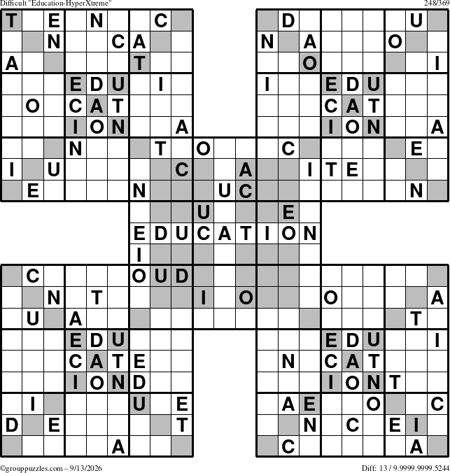 The grouppuzzles.com Difficult Education-HyperXtreme puzzle for Sunday September 13, 2026