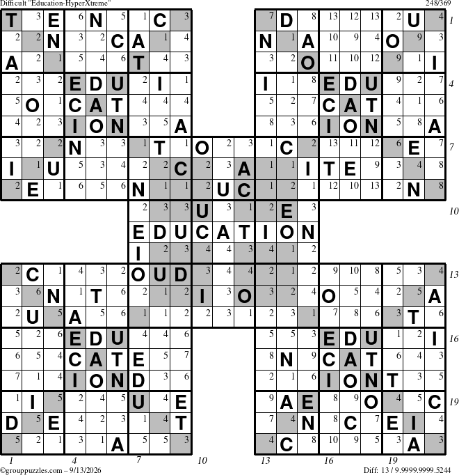 The grouppuzzles.com Difficult Education-HyperXtreme puzzle for Sunday September 13, 2026 with all 13 steps marked