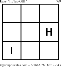 The grouppuzzles.com Easy TicTac-GHI puzzle for Monday March 16, 2026