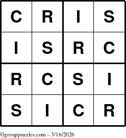 The grouppuzzles.com Answer grid for the Cris puzzle for Monday March 16, 2026