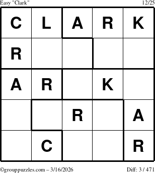 The grouppuzzles.com Easy Clark puzzle for Monday March 16, 2026