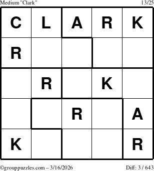 The grouppuzzles.com Medium Clark puzzle for Monday March 16, 2026