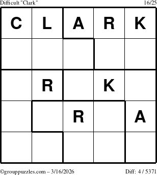 The grouppuzzles.com Difficult Clark puzzle for Monday March 16, 2026
