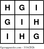 The grouppuzzles.com Answer grid for the TicTac-GHI puzzle for Monday March 16, 2026