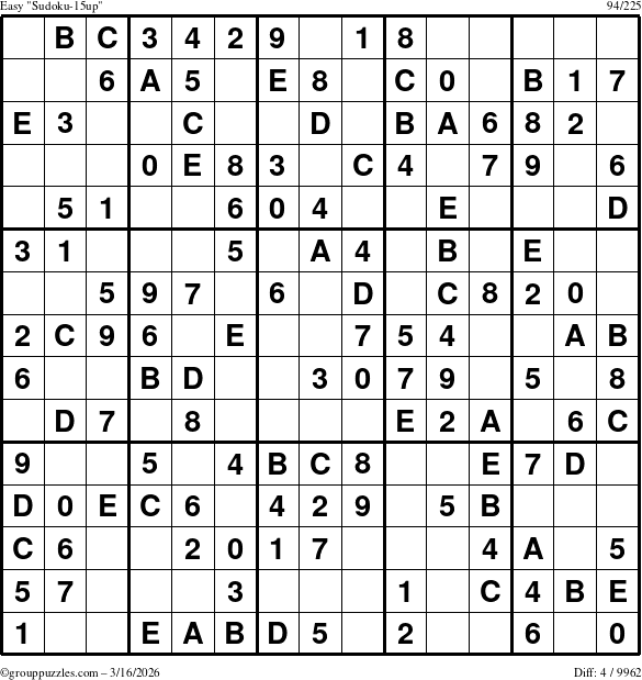 The grouppuzzles.com Easy Sudoku-15up puzzle for Monday March 16, 2026