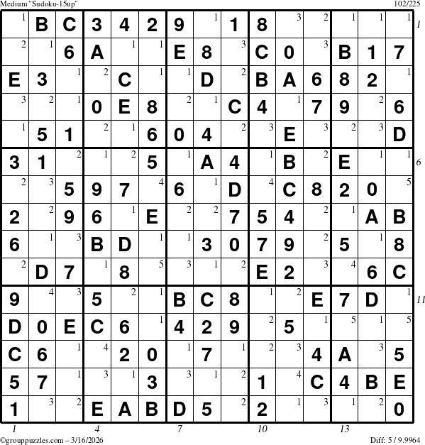The grouppuzzles.com Medium Sudoku-15up puzzle for Monday March 16, 2026 with all 5 steps marked