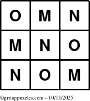 The grouppuzzles.com Answer grid for the TicTac-MNO puzzle for Saturday October 11, 2025