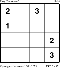The grouppuzzles.com Easy Sudoku-4 puzzle for Saturday October 11, 2025
