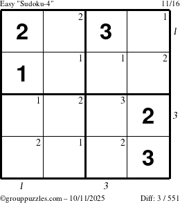 The grouppuzzles.com Easy Sudoku-4 puzzle for Saturday October 11, 2025 with all 3 steps marked