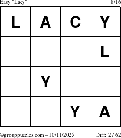 The grouppuzzles.com Easy Lacy puzzle for Saturday October 11, 2025