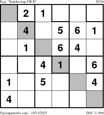 The grouppuzzles.com Easy Sudoku-6up-UR-D puzzle for Saturday October 11, 2025