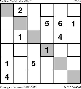The grouppuzzles.com Medium Sudoku-6up-UR-D puzzle for Saturday October 11, 2025