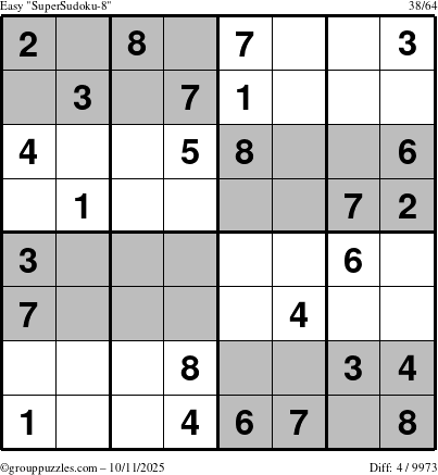 The grouppuzzles.com Easy SuperSudoku-8 puzzle for Saturday October 11, 2025