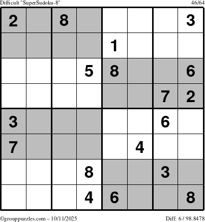 The grouppuzzles.com Difficult SuperSudoku-8 puzzle for Saturday October 11, 2025