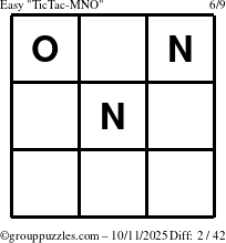 The grouppuzzles.com Easy TicTac-MNO puzzle for Saturday October 11, 2025