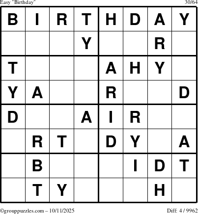 The grouppuzzles.com Easy Birthday puzzle for Saturday October 11, 2025