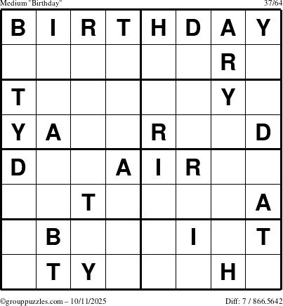 The grouppuzzles.com Medium Birthday puzzle for Saturday October 11, 2025
