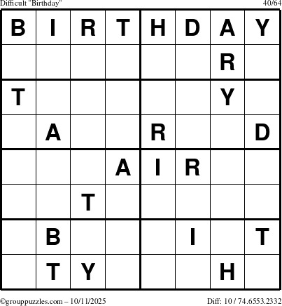 The grouppuzzles.com Difficult Birthday puzzle for Saturday October 11, 2025