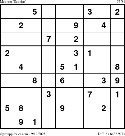 The grouppuzzles.com Medium Sudoku puzzle for Friday September 19, 2025