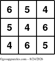 The grouppuzzles.com Answer grid for the TicTac-456 puzzle for Monday August 24, 2026