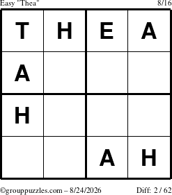 The grouppuzzles.com Easy Thea puzzle for Monday August 24, 2026