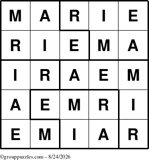 The grouppuzzles.com Answer grid for the Marie puzzle for Monday August 24, 2026